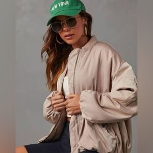 Vici Mckenna Oversized Bomber Jacket in Ecru color